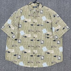 Puritan Hawaiian Shirt Mens 2XL Green Vintage Woodie Trucks Palm Trees Postage